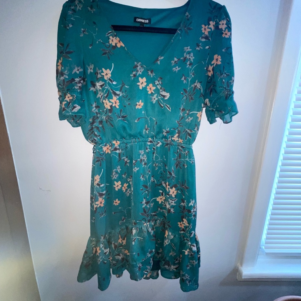 Express Teal and Peach Floral Dress